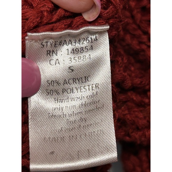 Crochet Knit Cropped Sweater Long Sleeve V Neck‎ Orange Rust S - Picture 4 of 5